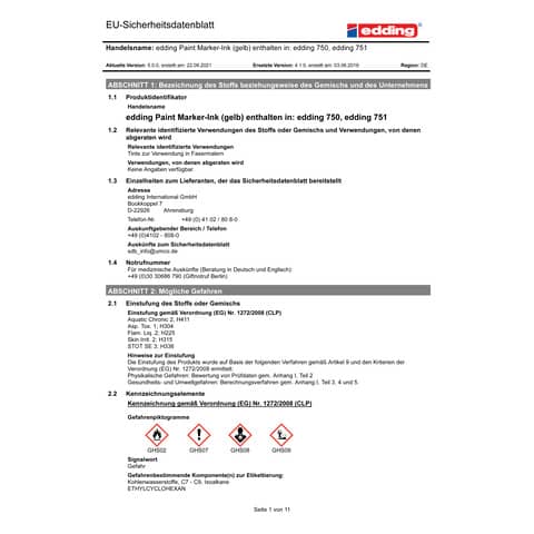Marcatore a vernice edding 750 punta conica 2-4 mm giallo E-750 005